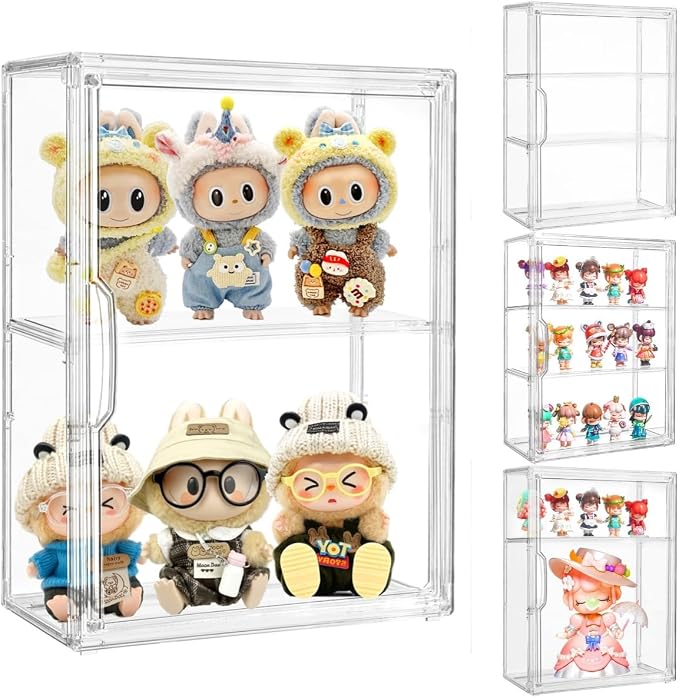 Attelite Acrylic Display Cases for Collectibles, 4 Pack 3 Layer Clear Display