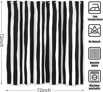 Black and White Shower Curtain, Striped Boho Minimalist Modern Waterproof Fabric Machine Washable for Bathroom Decor Bathtub with Hooks 72x72