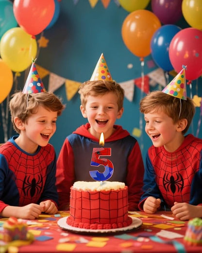 Number 5 Spider Themed Birthday Candle, 2.68 Inch Red Blue Spider Birthday Candles, Number Candles Birthday Cake Toppers Web Candles for Boy Girl Spider Party Decoration Supplies Halloween Party