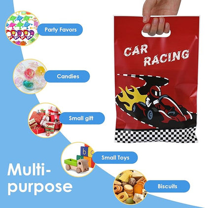 HappFestiv 50 Pcs Race Car Party Favor Bags, Checkered Flag Racing Goodie Bags, F1 Treat Bags Candy Bags, Racing Birthday Themed Party Supplies, Boys Gifts