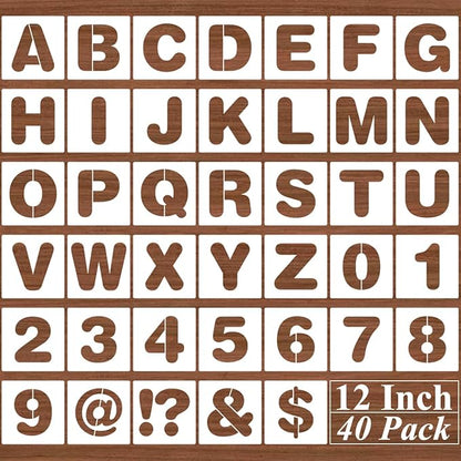 12 Inch Alphabet Letter Stencils - 40 Pack Letter Number Stencil Templates with Signs for Painting on Wood, Reusable Calligraphy Letters Stencils for Chalkboard Fabric Wood Signs