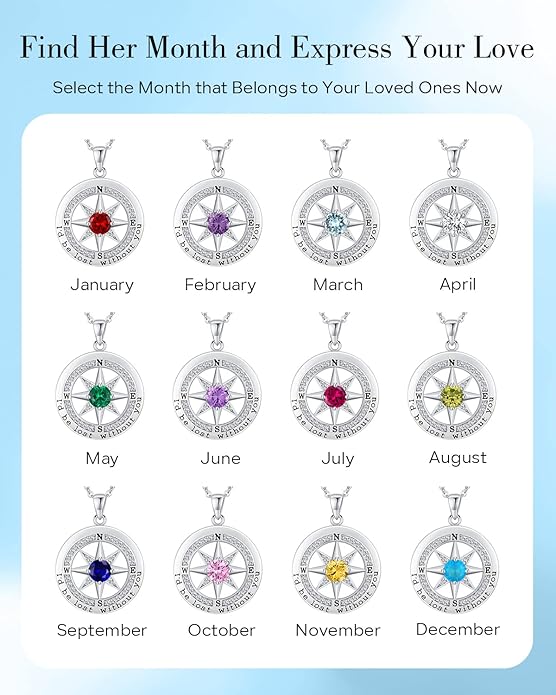 S925 Necklace Gift for Wife |Compass Jewelry |Women Anniversary |Sterling Silver |Girlfriend Birthday Gifts for Her Valentines |I'd be Lost without You |Jewel 18K Gold