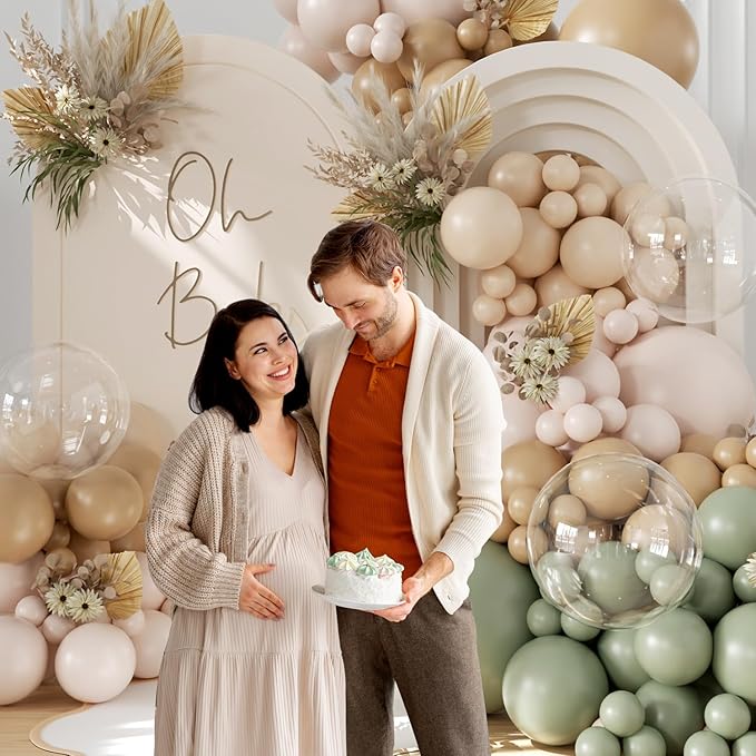 Sage Green Balloon Arch Kit 126Pcs Neutral Balloon Garland Arch Kit Include Dusty Green Sand White Tan Nude Clear Balloons for Wedding Boho Baby Shower Gender Reveal Birthday Party Decorations