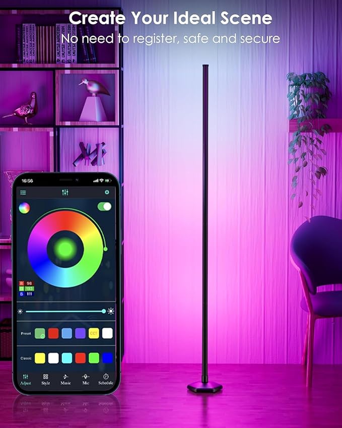 2PCS Corner Floor Lamp,RGB LED Corner Lamp with Remote Control,65" Color Changing Mood Light with Smart App and Remote Control Modern Floor Lamp with Music Sync for Bedroom, Living Room Gaming Room
