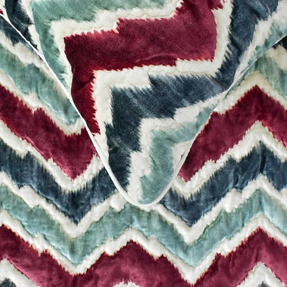 The HomeCentric King/Queen/Twin Red & Blue Designer Queen 74"x18" Bed Runner Without Pillow Cover, Chevron & Quilted Bed Scarf on Suede Fabric - Chevron Symphony