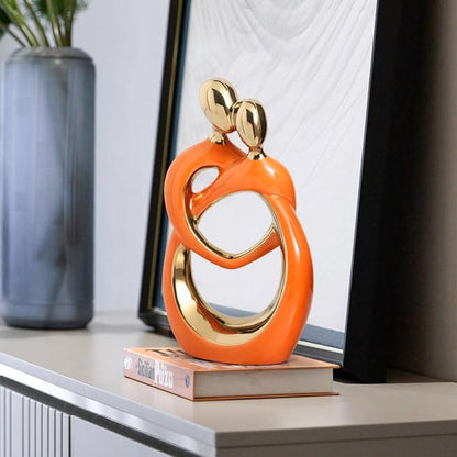 APLUSH Modern Couple Statue Home Decor, Abstract Art Ceramic Sculpture Creative Crafts Living Room Decor for Bedroom Office Coffee Table Shelf Decor,Orange,2pcs