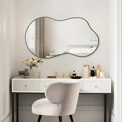 WallBeyond Irregular Wall Mirror – Asymmetrical Mirror with Aluminum Alloy Frame, Decorative Wall Mirror for Living Room, Bedroom, Bathroom, and Entryway 46" H x 26" W (Black)