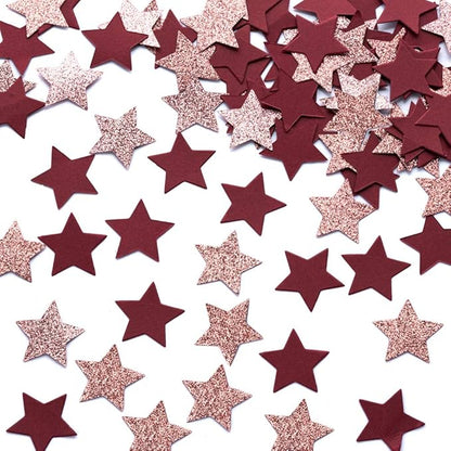 Glitter Star Confetti Table Decoration for Engagement Bridal Shower Baby Birthday Wedding Party,1.2 inch in Diameter(rose gold glitter,burgundy,200pc)