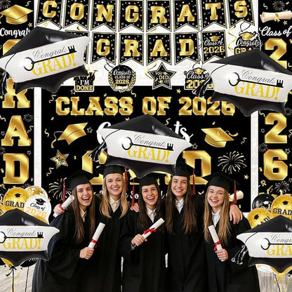 6pcs Graduation Cap Decorations Set, Congrats Grad Balloons, Graduation Cap, Hat Balloon, Grad Foil Balloons For College High School Party Decorations 2026