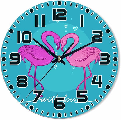 Flamingos Wall Clock Two Pink Ones Battery Powered Wall Clock Silent Non Ticking 10 Inch for Living Room, Kitchen, Home,Bathroom, Bedroom