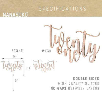 21st Birthday Cake Topper - twenty one - Double Sided Rose Gold glitter - Premium quality Made in USA