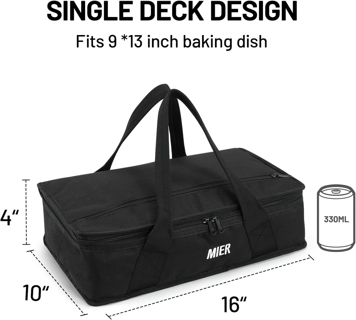 MIER Insulated Casserole Carrier for Hot or Cold Food Thermal Food Carrier Bag for Lasagna Potluck Parties Picnic Cookouts, Fits 9"x13" Baking Dish/Foil Pan, Black