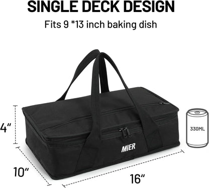MIER Insulated Casserole Carrier for Hot or Cold Food Thermal Food Carrier Bag for Lasagna Potluck Parties Picnic Cookouts, Fits 9"x13" Baking Dish/Foil Pan, Black
