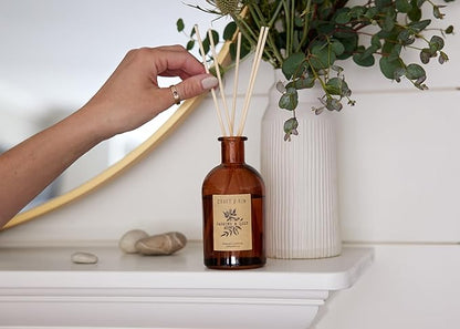 Craft & Kin Lily & Jasmine Diffuser Reed Diffuser | All Natural Essential Oil & 8 Rattan Scent Sticks | Reed Diffusers for Home, Bathroom | Long Lasting Home Fragrance in Amber Glass, 5.75oz