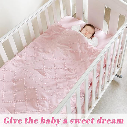 Wowelife Baby Girl Crib Bedding Set, Boho 3-Piece Crib Comforter Set for Girls, Ruffle Baby Nursery Bedding Set Include Quilted Comforter, Crib Skirt and Sheet, Pink