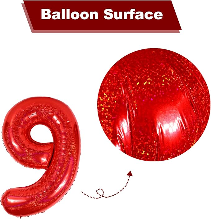 Laser Red 3 Balloon, Number Balloons 40 Inch, 3rd Birthday Decorations for Kids Girls Women Party Supplies for Party Decorations, Number 3 Balloon