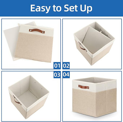 Temary Cube Storage Bins 13 Inch Fabric Storage Cubes Storage Baskets for Shelves Closet Baskets for Cube Storage with Leather Handles, Cloth Organizer Bins for Home