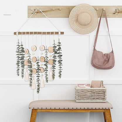 Bathroom Decor Artificial Eucalyptus Greenery Hanging Wall Decor Faux Eucalyptus Leaves Hanging Plant with Wooden Stick with Rustic Farmhouse for Bedroom Nursery Boho Home Decorations