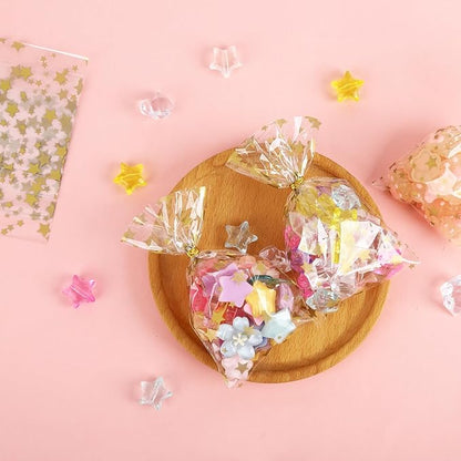 100 Pack 3x5 Inch Gold Star Clear Cellophane Treat Bags, 1.4 Mil Plastic Candy Cookie Bags with 100 Gold Twist Ties for Valentine, Classroom Gifts, Candy, Bakery, Party Favor