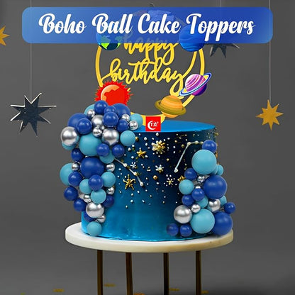 115 PCS Ball Cake Toppers - Mini Balloon Cake Decorations Foam Ball Cupcake Picks DIY Cake Insert Toppers for Birthday Party Wedding Baby Shower (Blue, Silver)
