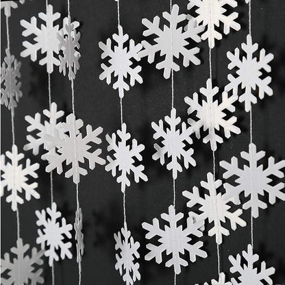 Cheerland Clearance Winter Wonderland Decorations White Snowflake Garland Hanging Paper Snowflakes Decor Snow Flake Streamer for Birthday Holiday Baby Shower Office Classroom January Party Supplies