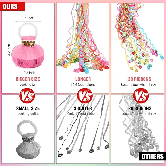 50 Pcs Hand Throw Streamer Poppers Colorful No Mess Confetti Poppers Party Poppers Confetti Streamers for Wedding Birthday Graduation Party Celebrations
