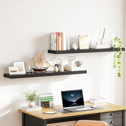 HOOBRO Floating Shelves for Wall, Wall Mounted Shelf Set of 2, 47.2" Hanging Shelf with Invisible Brackets, for Wall Decor Storage in Bathroom Bedroom Kitchen Living Room Office, Black BK120BJP201