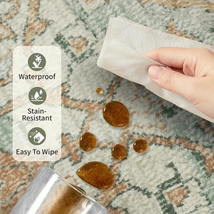Rugxara Entryway Rug Door Mat, Washable Samll 2x3 Rug, Green Boho Front Door Mat, Non Slip Area Rugs, Low Pile Throw Accent Entry Carpet for Indoor Entrance, Bathroom and Kitchen(Green 2x3ft)