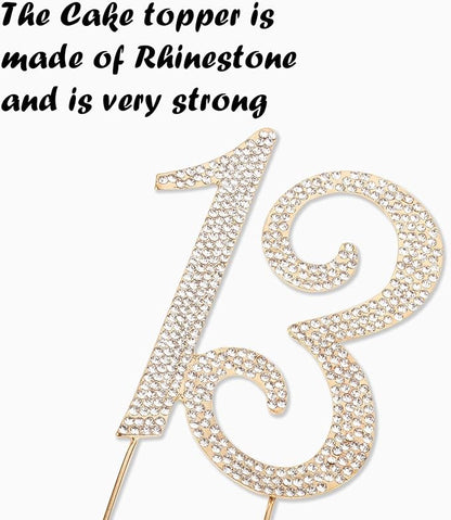Bling Crystal Rhinestone 13 Birthday Cake Topper - Best Keepsake | 13th Party Decorations Gold