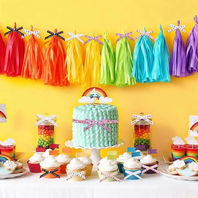 6 Roll Happy Birthday Birthday Ribbon Set, 3/8 Inch x 30 Yards Grosgrain Decorative Ribbons, Candle Cake Gift Pattern Colorful Ribbons for Gift Wrapping Birthday Baby Shower Decoration