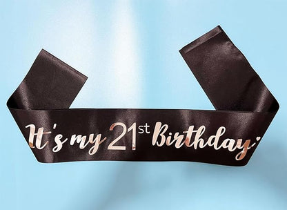 It's My 21st Birthday Sash Black, Birthday Girl Sash Gifts Party Decorations and Supplies, Black with Silver