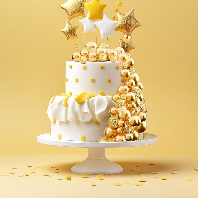 60Pcs Glitter Cake Balls Decorations Foam Cake Topper Balls Mini Balloon Cupcake Toppers for Cake Decorating Birthday Baby Shower Party (Glitter Gold)