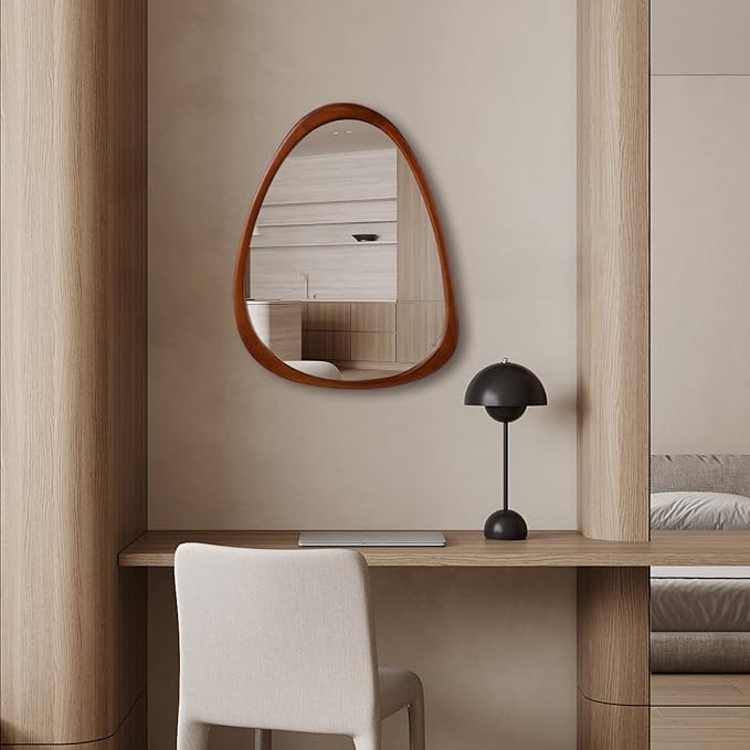 28"x 22" Irregular Wood Wall Frame Mirror, Asymmetrical Abstract Decorative Mirror for Living Room, Bedroom, Entryway, Bathroom