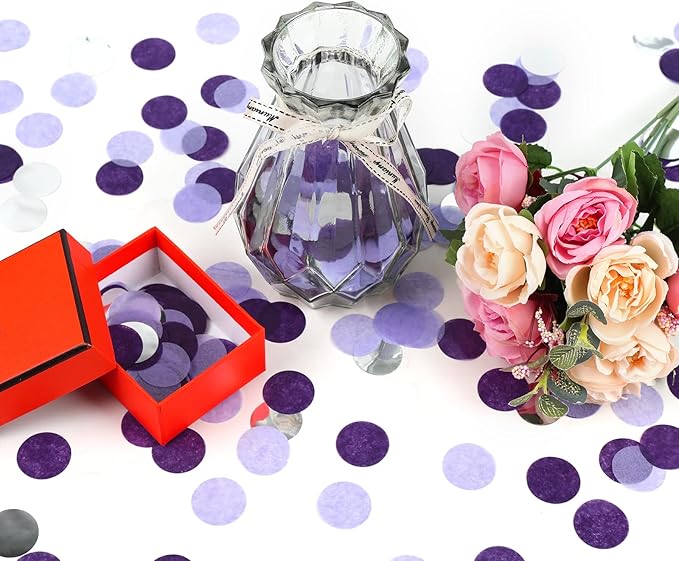 VCOSTORE 1 Inch Tissue Paper Confetti Circles,1.76oz Round Paper Table Confetti Circle Dots, Suitable for Birthday Wedding Party Decoration and Baby Shower decorations,Purple and Sliver,5000 Pieces