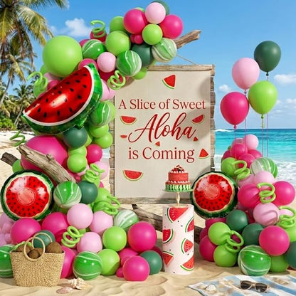 Fruit Balloon Garland Arch Kit - 157Pcs Watermelon Balloons Hot Pastel Pink Lime Green Balloon Arch Kit for Summer One in a Melon Theme Birthday Baby Shower Party Decorations
