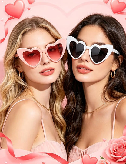 8 Pack Heart Sunglasses Vintage Cat Eye Heart Glasses Retro Bachelorette Bride Sunglasses Bulk for Women
