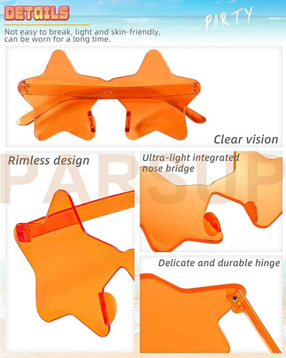 14 Pairs Star Shaped Rimless Sunglasses Frameless Star Sunglasses Transparent Candy Color Glasses Tinted Eyewear Bachelorette Party Favors Photo Booth Props, Aircraft Box Well Packaged,14 Colors