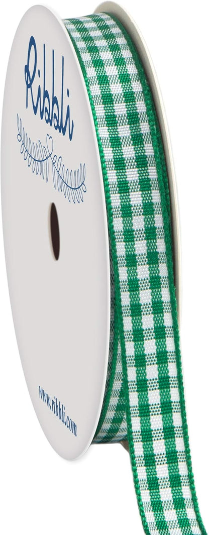 Ribbli Forest Green and White Gingham Ribbon,100% Polyester Woven Edge,3/8 Inch x 10 Yard,Plaid Ribbon Use for Gift Wrapping,Party Decoration