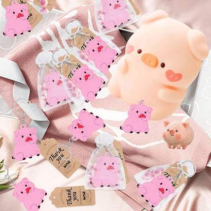 CiciBear 60 Pack Party Decorations for Guests, 20 Pink Pig Keychains, 20 Tags and 20 Gift Bags for Animal Lover, Kids Birthday, Baby Shower, First Birthday