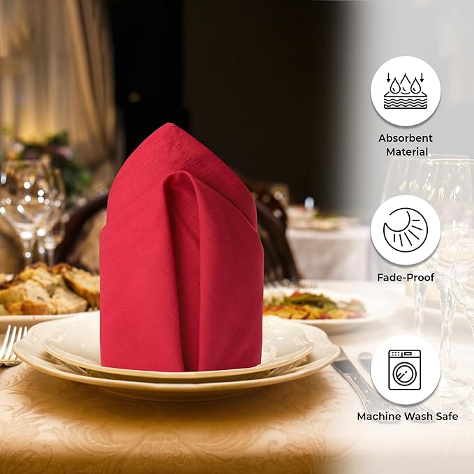 Urban Villa Cloth Napkins Set of 12 20x20 Inches 100% Cotton Napkins Cloth Washable Durable Reusable Absorbent Table Dinner Napkins Cloth for Christmas Parties Hotel Lunch Restaurant Weddings - Red