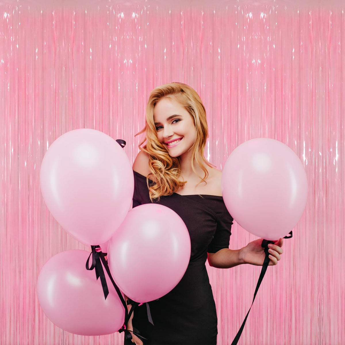 GOER 3.2 ft x 8.2 ft Metallic Tinsel Foil Fringe Curtains Party Photo Backdrop Party Streamers for Birthday,Graduation,New Year Eve Decorations Wedding Decor(4 Packs,Candy Pink)