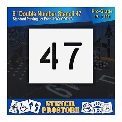 Pavement, Curb, and WheelStop Stencils - 6 inch Double Number Stencil - (47) - 6" x 9" x 1/8" (128 mil) - Pro-Grade