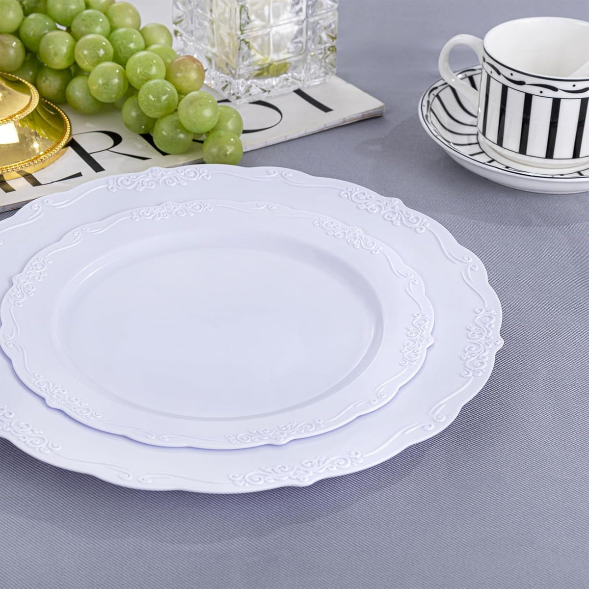 DaYammi 36PCS White Plastic Plates, Heavy Duty White Disposable Premium 7.5inch Dessert Cake Salad Appetizer Plates Hard Plastic Platos Disposable for Party Wedding