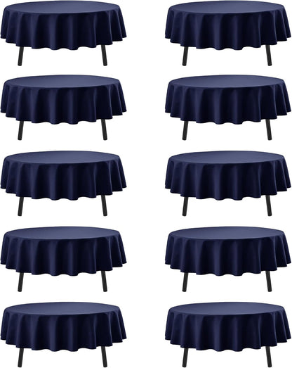 10-Pack Navy Blue Round Tablecloths, 84 Inches, Stain-Resistant Polyester for 3-5 Ft Round Tables - Washable Table Covers for Weddings, Banquets, Birthday Parties, Events