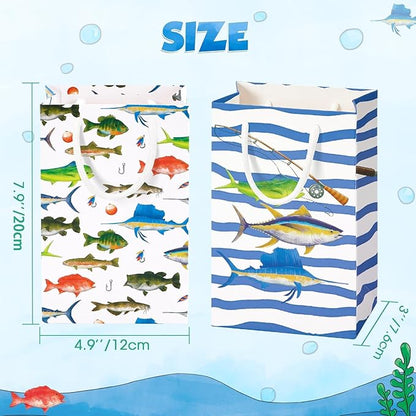 WERNNSAI 16PCS Gone Fishing Party Goodie Bags - Fishing Candy Gift Bags with Handle for Boys Litter Fisherman Birthday Supplies Favor Paper Treat Bag for Birthday Holiday Party Decotation