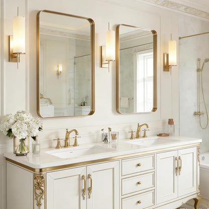 USHOWER Gold Bathroom Mirrors 24"x36" 2 Pack, Brushed Champagne Gold Rectangle Mirrors for Over Sink, Aluminum Frame, Anti-Rust, Tempered Glass, Horizontal or Vertical Mounted