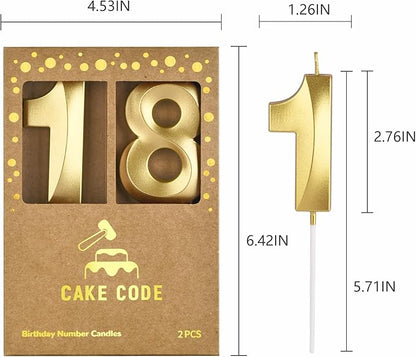 2.76 Inch Diamond Gold 18 Number Birthday Candles, Gold Number Candles, Cake Number Candles, Party Celebration