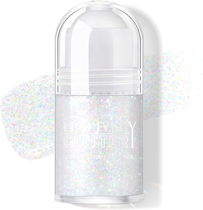 HOSAILY Roll-on Holographic Body Glitter Gel for Face Hair, Chameleon Color Changing Glitter Gel Under Light, Chunky Mermaid Sequins Festival Party Rave Accessories Shimmer Makeup (13# Dazzle)