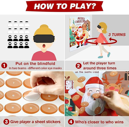 PARTYLOUD Pin The Nose on The Santa Claus, Christmas Party Games, Christmas Holiday Party Games Supplies for Kids Families Adult Groups