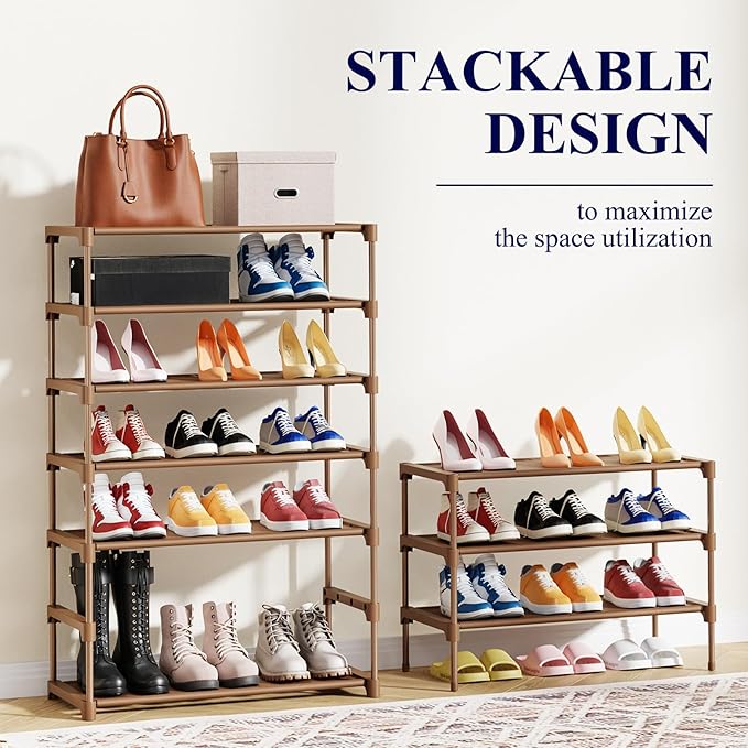 Kitsure Shoe Rack - Non-Woven Shoe Rack Shelf, Shoe Organizer for Closet, Entryway, Garage & Corridor, Stackable Shoe Shelves, 27.5" Wide - 3 Tier, Brown